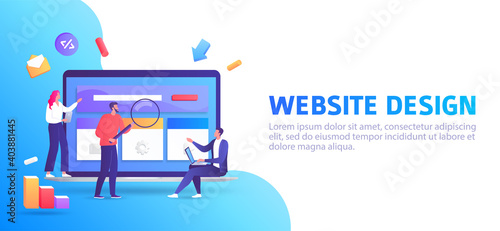 Young people creatі website design colorful cartoon vector illustration 