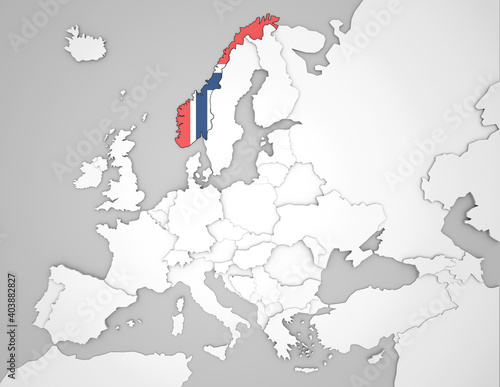 3D Europakarte auf der Norwegen hervorgehoben wird 