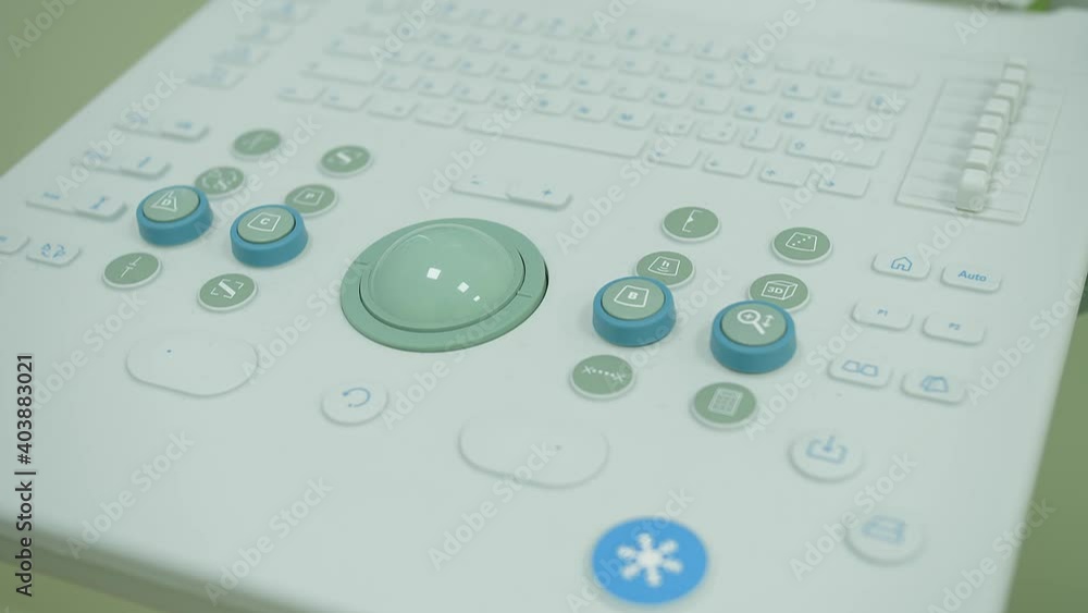 detailed closeup of the ultrasound control panel. new modern sterile