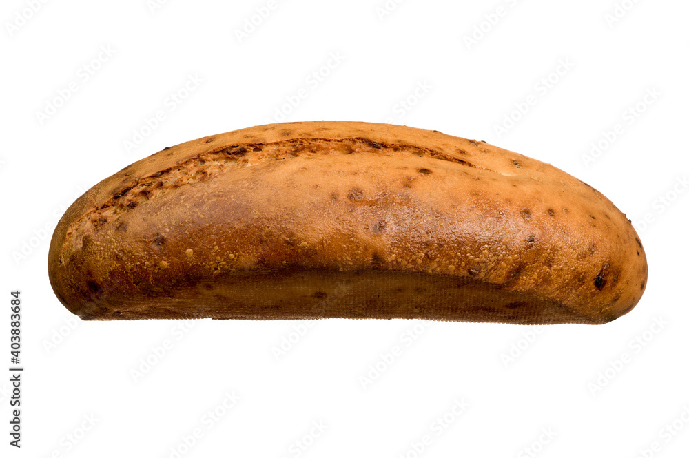 baked brown bread on a white isolated background. side view baked brown bread on a white isolated background. side view