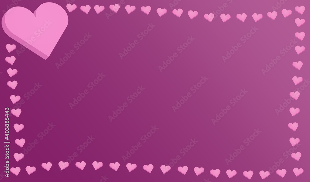 Frame of hearts, valentine's day concept. Valentine's Day holiday. Day of Love. Concept for background on brochure, banner, poster. 3D rendering