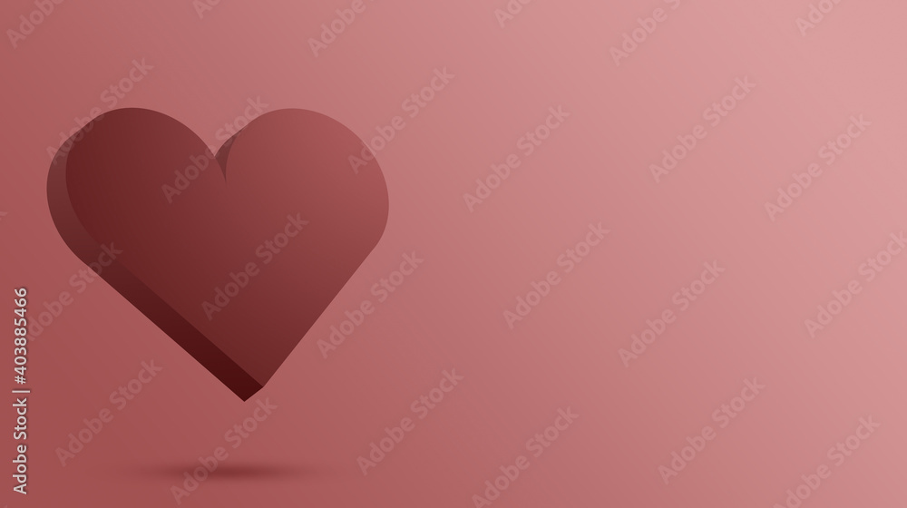 Valentine's day red heart. Valentine's Day holiday. Day of Love. Concept for background on brochure, banner, poster. 3D rendering