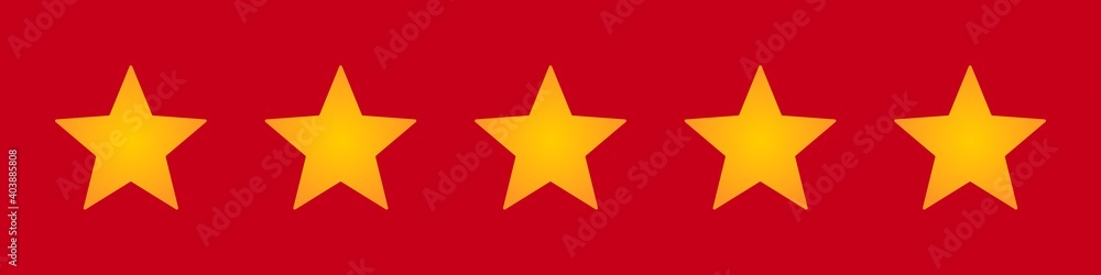 Five stars rating icon. Gold award signs on red space and great reviews for best online shopping malls quality service. Excellent recommendations in vector social networks. Five stars rating icon. Gold award signs on red space and great reviews for best online shopping malls quality service. Excellent recommendations in vector social networks.