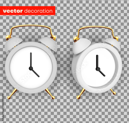 Gray alarm clock. Design template closeup in vector. Mock-up for branding and advertise isolated on transparent background.