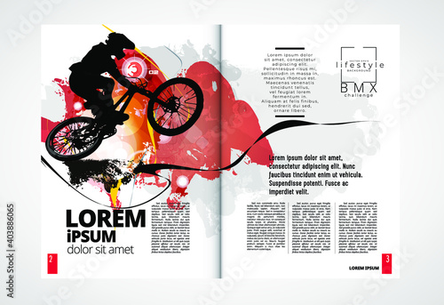 Printing magazine with sport subject in background, easy to editable vector