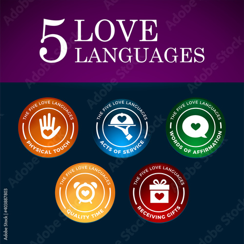 The Five Love Languages. gradient color design. Vector Illustration