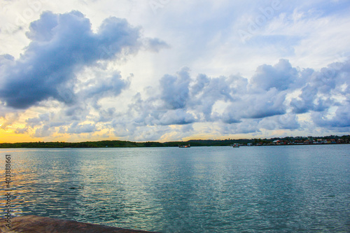 Sunset, blue sky and sea