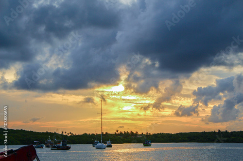 Sunset and boats in the sea