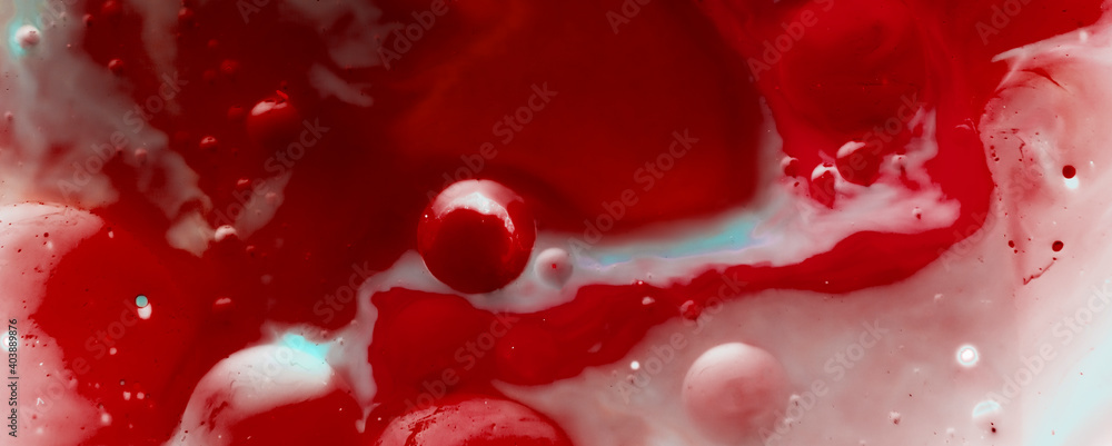 beautiful background of paint bubbles floating on water with mix of oil White and red beautiful background of paint bubbles floating on water with mix of oil White and red