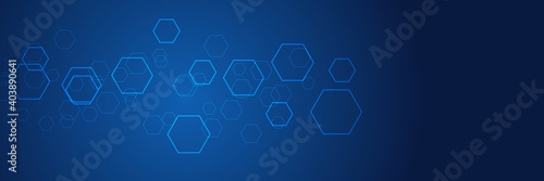 Blue honeycomb abstract background. Wallpaper and texture concept. Minimal theme. Abstract geometric shape technology digital hi tech concept background. Space for your text