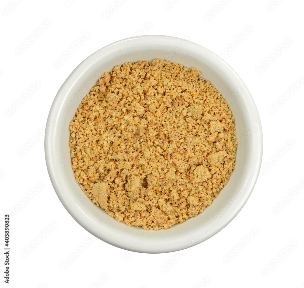 Peanut Butter Powder in a Bowl on a White Background. Ground peanuts. Peanut Butter Powder in a Bowl on a White Background. Ground peanuts.