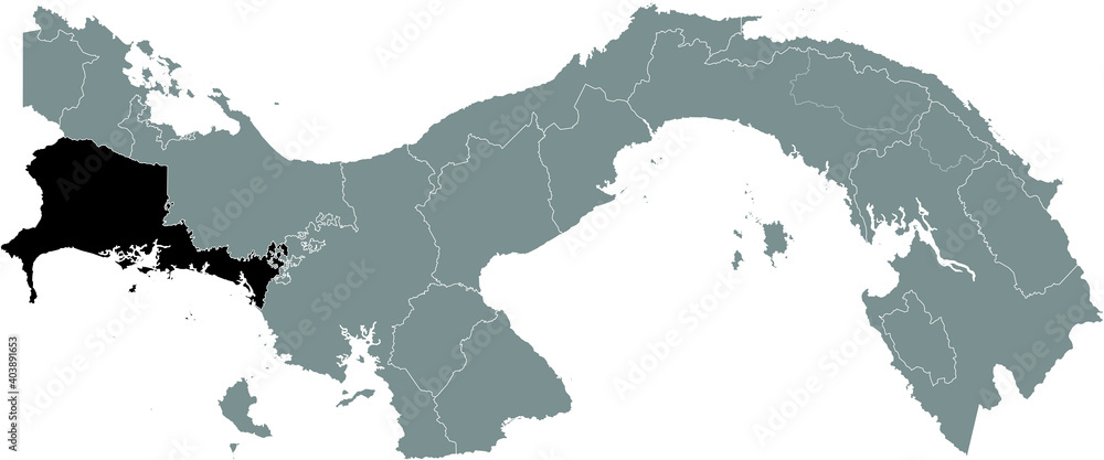 Black location map of the Panamanian Chiriquí province inside gray map of Panama