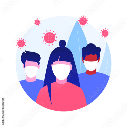 Wear a mask abstract concept vector illustration. virus spread prevention measures, social distance, exposure risk, coronavirus symptoms, personal protection, infection fear abstract metaphor.