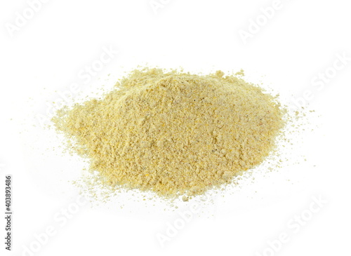 Pile of corn flour isolated on white background.