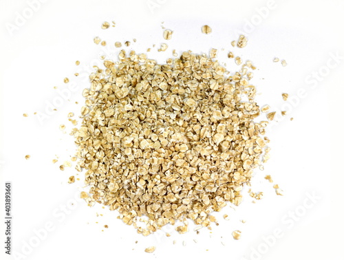 Healthy food. Rye oat flakes isolated on white , macro close up