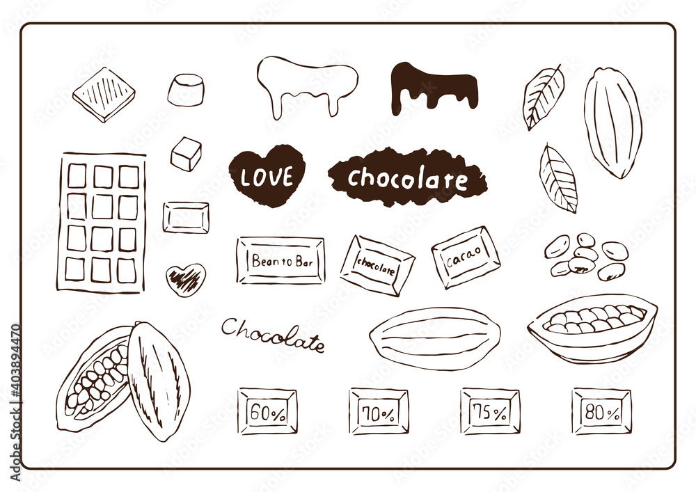 カカオ豆とチョコレートのシンプルな手描き線画イラスト Stock Vector Adobe Stock
