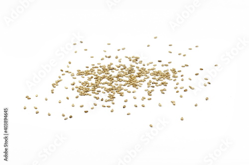 Organic integral sesame seeds isolated on white background.