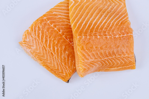 Fresh salmon fillet with the isolated on white background.