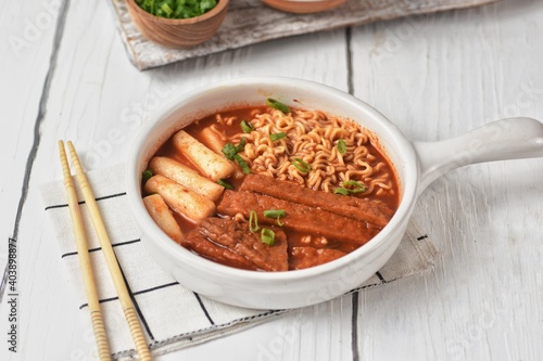 Rabokki is Ramen or Korean instant noodle and Tteokbokki in spicy korean sauce