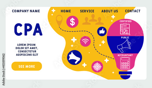 Vector website design template . CPA - Certified Public Accountant acronym. business concept background. illustration for website banner, marketing materials, business presentation, online advertising