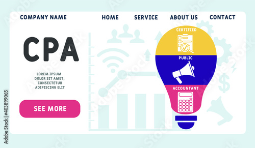 Vector website design template . CPA - Certified Public Accountant acronym. business concept background. illustration for website banner, marketing materials, business presentation, online advertising