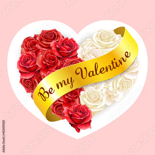 Elegant watercolor heart  rose pillow with golden valentine ribbon