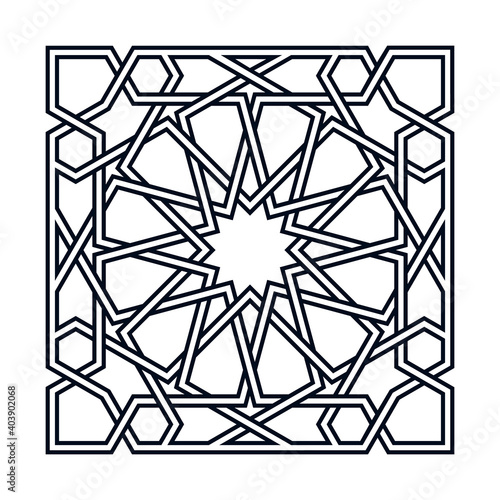 Islamic ornament based on twelvefold traditional rosette for greetings cards decoration and design. Vector illustration.