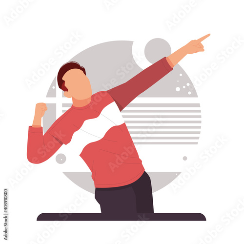man pointing finger away free, advertise product. flat design concept, vector illustration