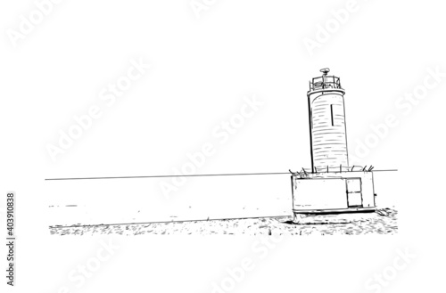 Building view with landmark of Dar Es Salaam is the city of Tanzania. Hand drawn sketch illustration in vector.