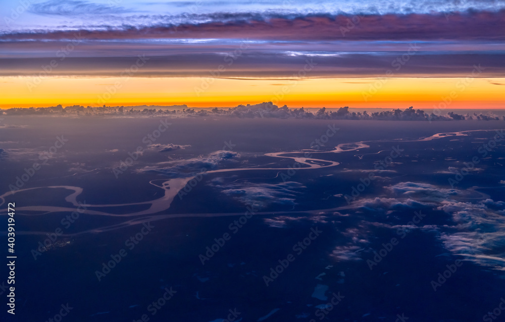 Sunset above the Parana River Delta near Buenos Aires in Argentina
