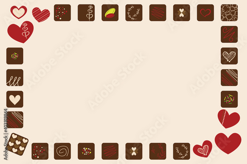 Decorative Valentine Chocolates frame, Valentine Card graphic design. Vector illustration. バレンタインカードデザイン、バレンタインチョコイラスト、バレンタインイラスト photo