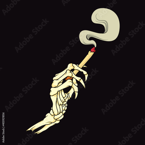 Skeleton hand holding cigarette. Vector illustration of skeleton hand holding cigarette concept design