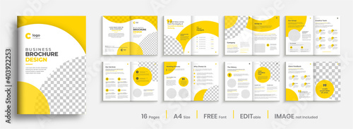 Creative modern brochure template design, yellow color shape business brochure layout design. photo