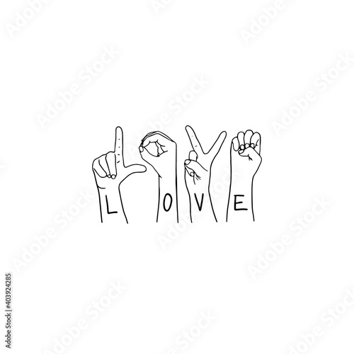 American sign language lettering love. ASL vector illustration. Perfect for sublimation printing on t shirt, mug, dish towel, for poster, card web design and more