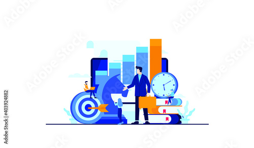 business management strategy with mini people worker businessman flat illustration