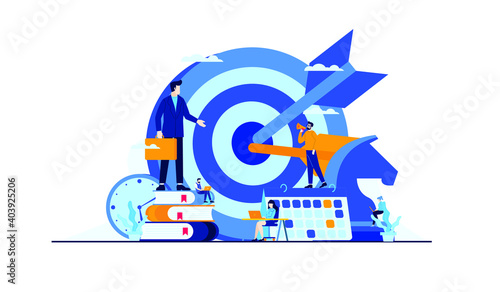 business management strategy with mini people worker businessman flat illustration