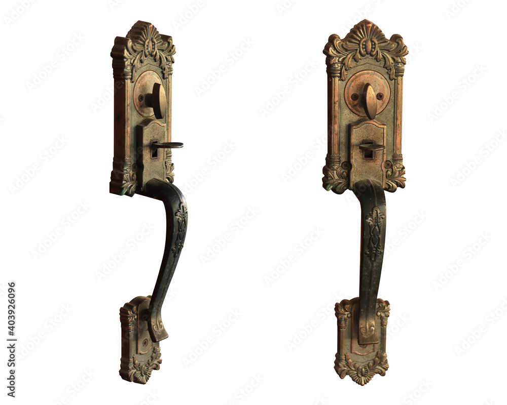 The door handle isolated on white background. classic door handle locks isolated on white background with clipping path. The door handle isolated on white background. classic door handle locks isolated on white background with clipping path.