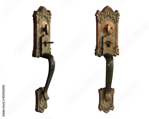 The door handle isolated on white background. classic door handle locks isolated on white background with clipping path.