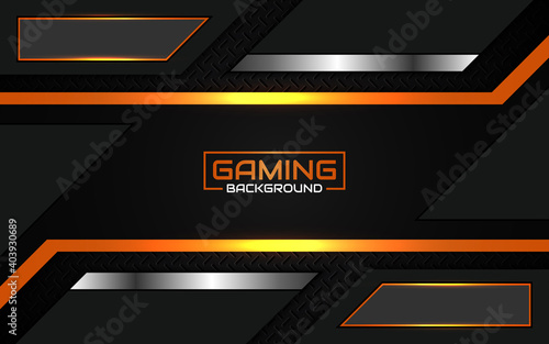 Abstract futuristic geometric black and orange gaming background with modern esport shapes. Vector design template technology concept can use element game banner, sport poster, cyber wallpaper, web