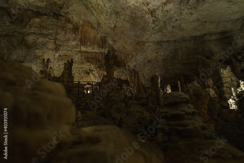dark image of Postojna grotte in Slovenia