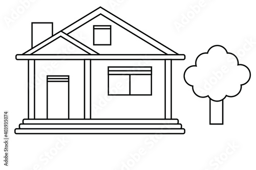 house icon on white, colorless, no color, for coloring