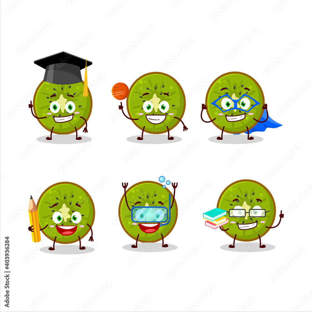 School student of slice of kiwi cartoon character with various expressions