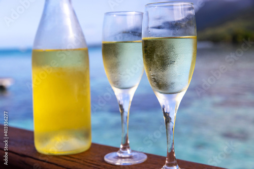 Cold champagne on a summer day at a tropical island resort