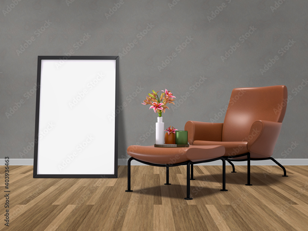 Mockup poster frame with home decorating in the living room modern interior background. Mockup with path ready to use. 3d rendering Mockup poster frame with home decorating in the living room modern interior background. Mockup with path ready to use. 3d rendering