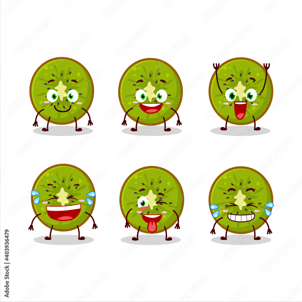 Cartoon character of slice of kiwi with smile expression Cartoon character of slice of kiwi with smile expression