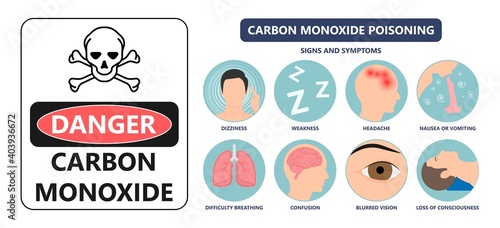 CO level chest pain loss of consciousness gas death cherry red skin cyanide toxicity motor car fuel  methylene chloride blood prevent alarm oxygen toxic harmful danger device detect safety silent leak