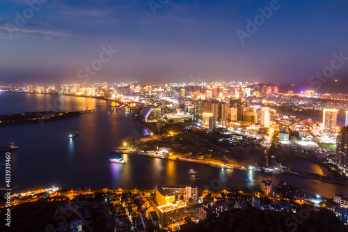 Aerial photography of Sanya coastline night view © 昊 周