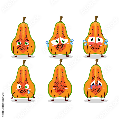 Slice of papaya cartoon character with sad expression