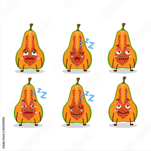 Cartoon character of slice of papaya with sleepy expression