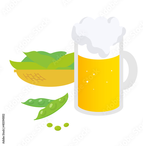 ジョッキビールとえだまめ